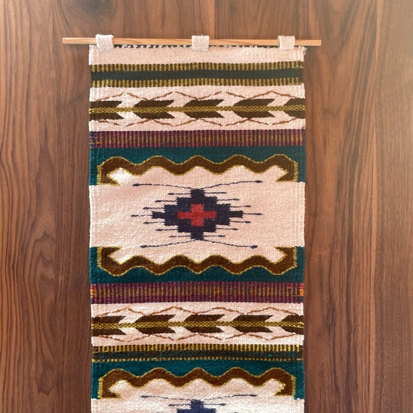 Woven Rug Tapestry with wood hanging rod. 57" x 16" - Picture 6 of 8